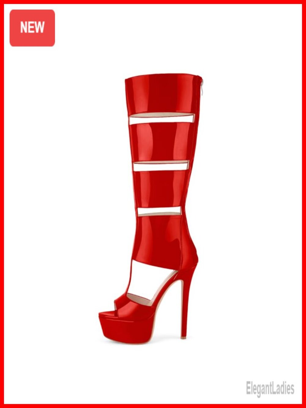 Gladiator Knee High Peep Toe Heeled Sandals Faux Leather Platform